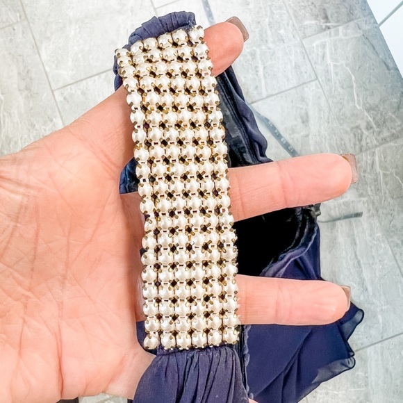 Calvin Klein Navy Blue One Pearlescent Strap Gathered Front Gown Size 6 - Picture 10 of 10